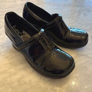 BOC Born Concept Black Patent Leather Clogs Wedge Heel Comfort Shoes EU 40.5
